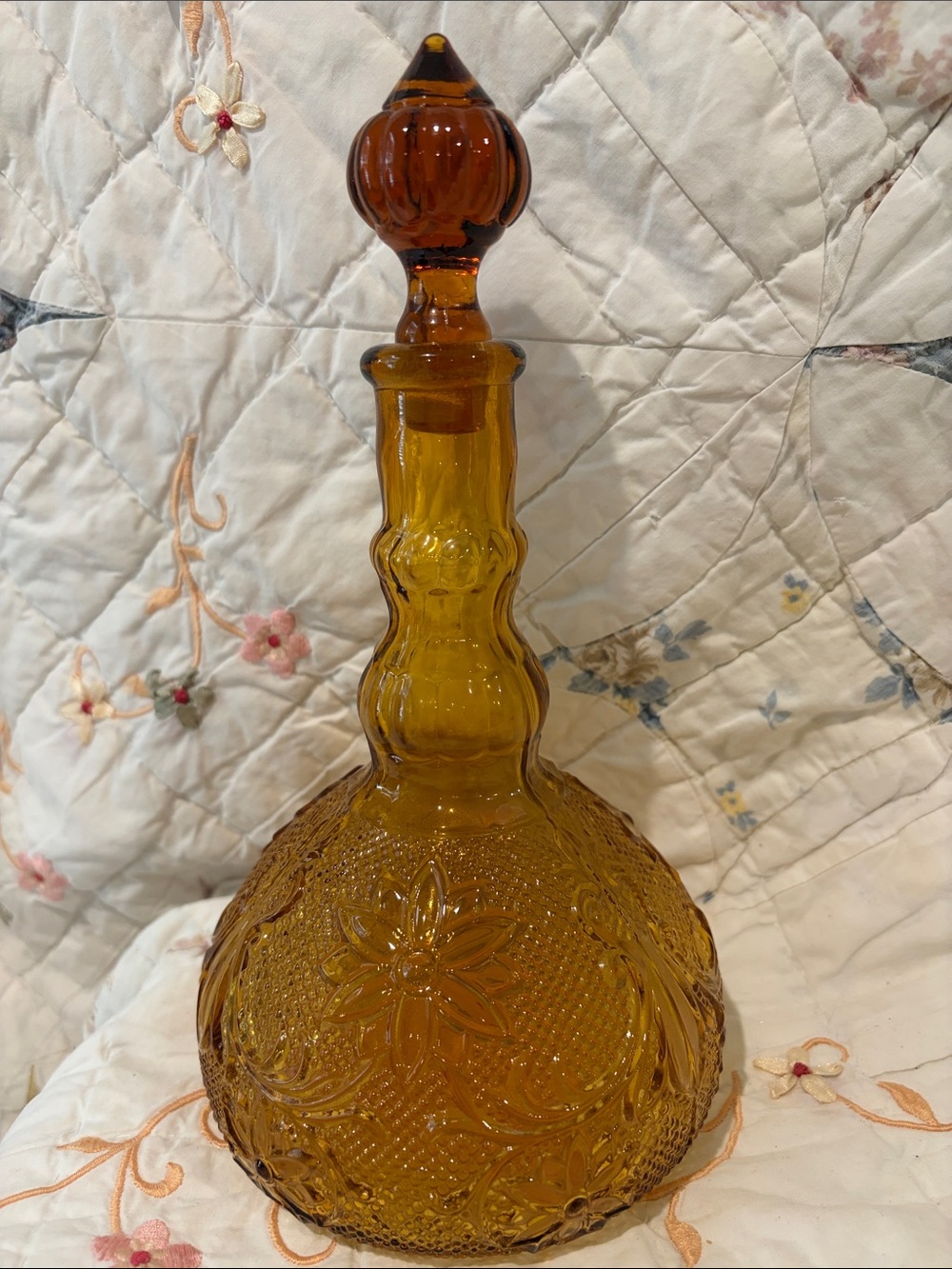 Vintage Tiara Exclusives Amber Sandwich Decanter with Stopper Indiana Glass